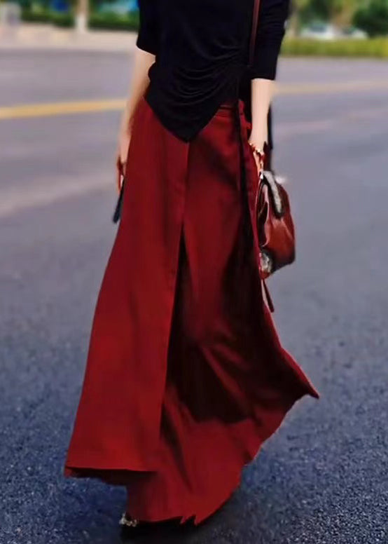 New Red Solid High Waist Silk Skirts Summer