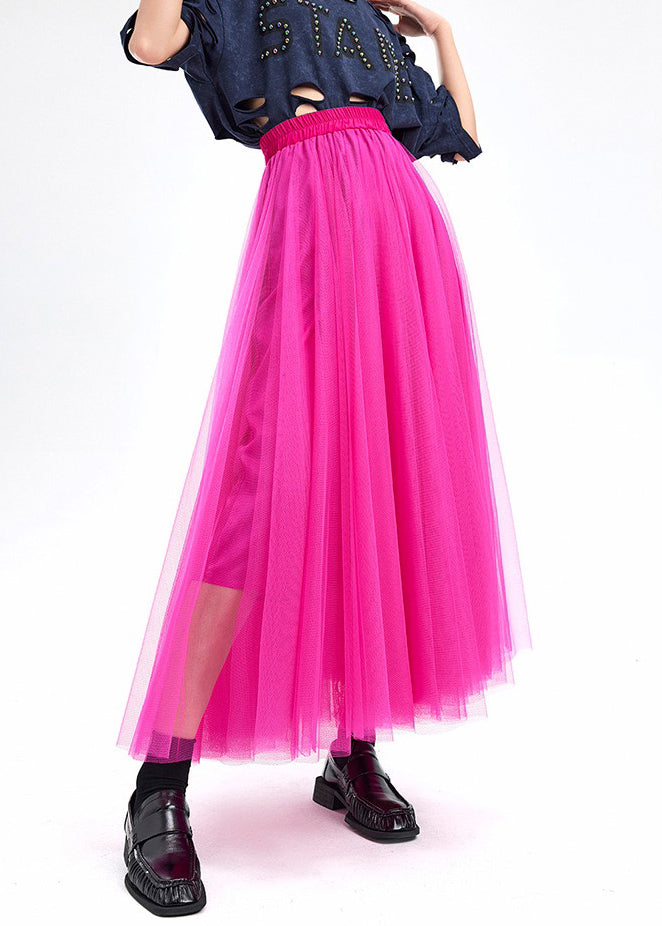 New Rose Wrinkled High Waist Tulle Skirt Summer