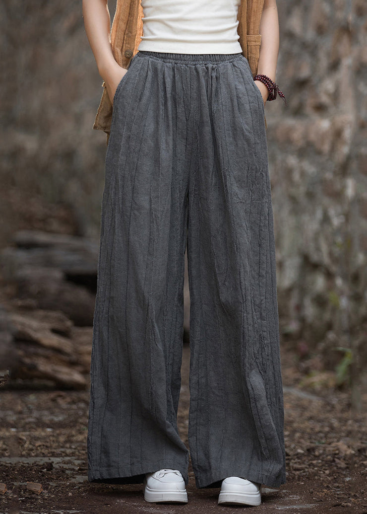 New Smoke Grey Wrinkled Elastic Waist Linen Pants Fall