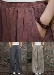 New Smoke Grey Wrinkled Elastic Waist Linen Pants Fall