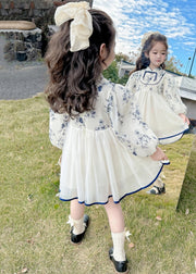 New Stand Collar Print Tulle Patchwork Girls Dresses Fall