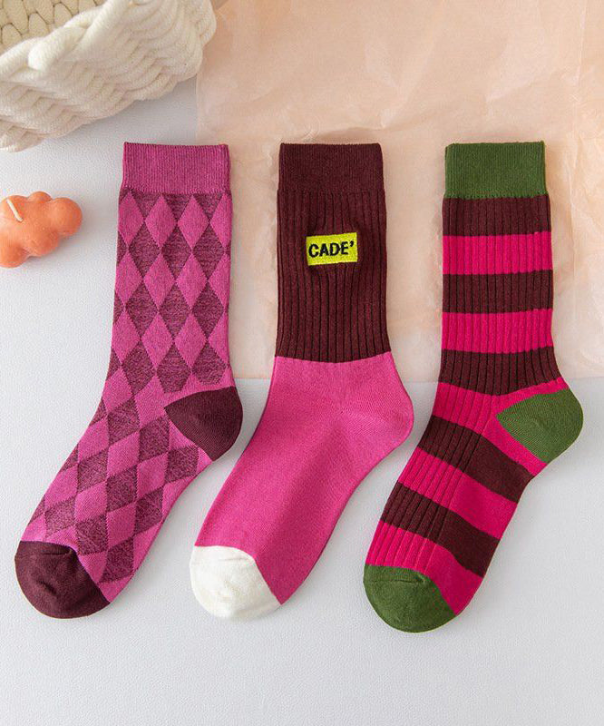 New Stripe Embroidery Versatile Trendy Mid Calf Socks