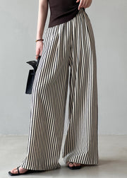 New Striped Pockets Elastic Waist Cotton Wide Leg Pants Summer