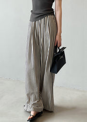 New Striped Pockets Elastic Waist Cotton Wide Leg Pants Summer