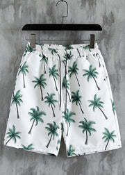 New White Button Print Elastic Waist Cotton Men Two Pieces Set Summer