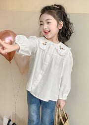 New White Button Solid Cotton Kids Girls Shirts Spring