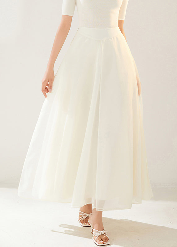 New White Layered Side Open Solid Organza Skirt Summer