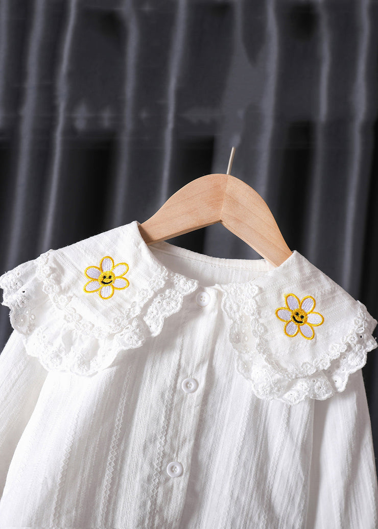 New White Peter Pan Collar Button Cotton Baby Blouse Flare Sleeve