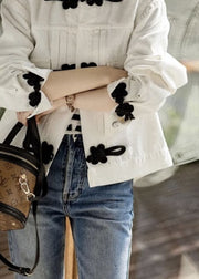 New White Peter Pan Collar Pockets Chinese Button Denim Jackets Spring