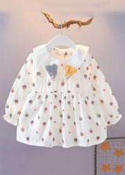 New White Peter Pan Collar Print Cotton Baby Dresses Long Dress