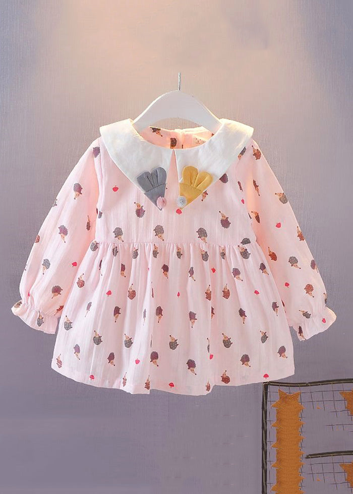 New White Peter Pan Collar Print Cotton Baby Dresses Long Dress