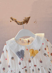 New White Peter Pan Collar Print Cotton Baby Dresses Long Dress