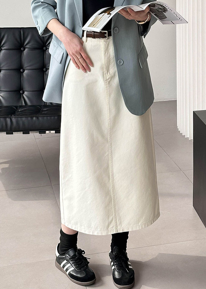 New White Pockets High Waist Cotton Skirt Fall