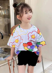 New White Print Cozy Cotton Kids T Shirt Short Sleeve