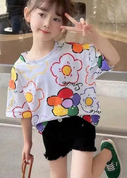 New White Print Cozy Cotton Kids T Shirt Short Sleeve