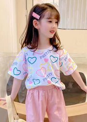 New White Print Cozy Cotton Kids T Shirt Short Sleeve