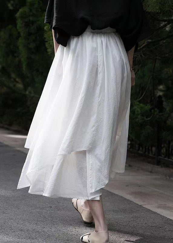 New White Solid Elastic Waist Cotton Skirts Summer