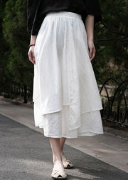 New White Solid Elastic Waist Cotton Skirts Summer