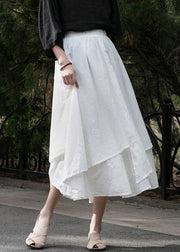 New White Solid Elastic Waist Cotton Skirts Summer