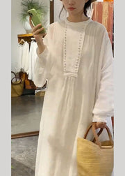 New White Solid O-Neck Cotton Long Dress Spring