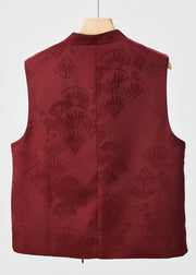 New Wine Red Stand Collar Chinese Button Silk Waistcoat Sleeveless