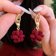 New Year Red Sterling Silver Alloy Flocking Floral Drop Earrings