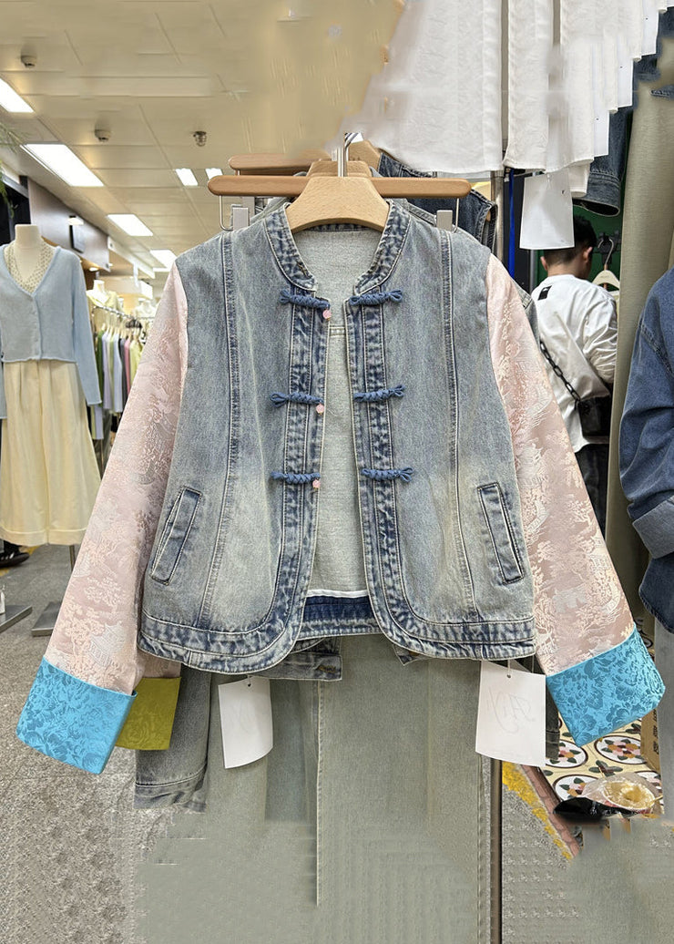 New Yellow Button Patchwork Denim Coats Long Sleeve