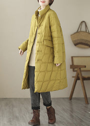 New Yellow Button Pockets Patchwork Cotton Filled Parka Fall