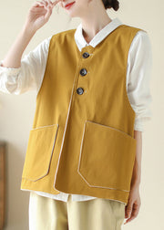 New Yellow Pockets Wear On Both Sides Cotton Waistcoat Sleeveless