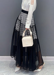 Novelty Black Plaid Patchwork Chiffon Maxi Skirts