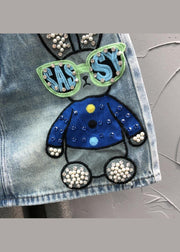 Novelty Blue Embroideried Nail Bead Patchwork Denim Skirt Summer