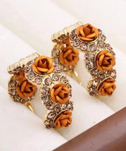 Novelty Champagne Gold Alloy Zircon Rose Hoop Earrings