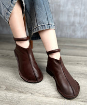 Novelty Coffee Cowhide Splicing Zipper Ankle Boots