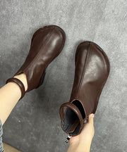 Novelty Coffee Cowhide Splicing Zipper Ankle Boots