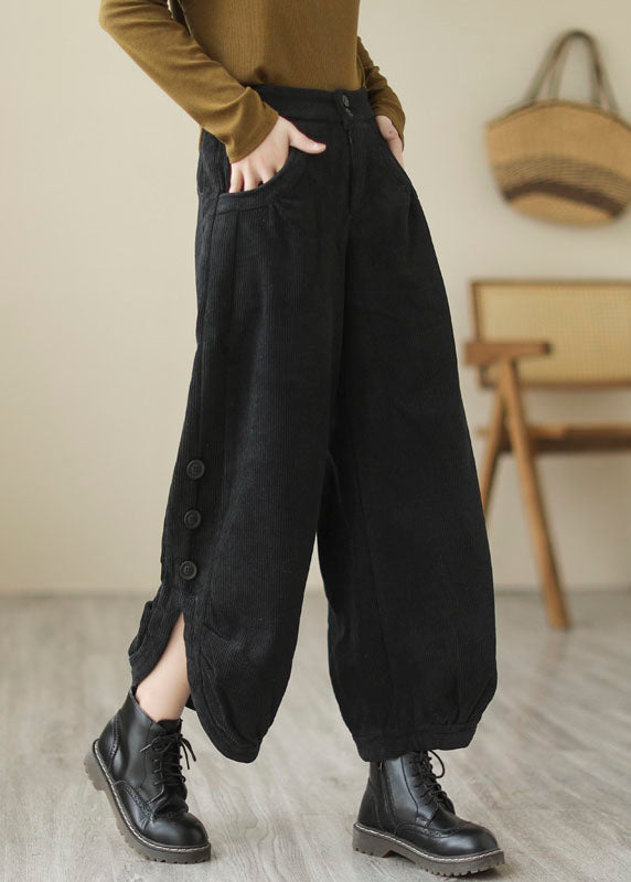 Novelty Coffee Pockets Thick Warm Fleece High Waist Corduroy Crop Pants