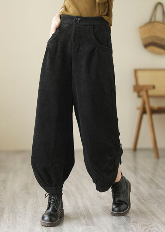 Novelty Coffee Pockets Thick Warm Fleece High Waist Corduroy Crop Pants