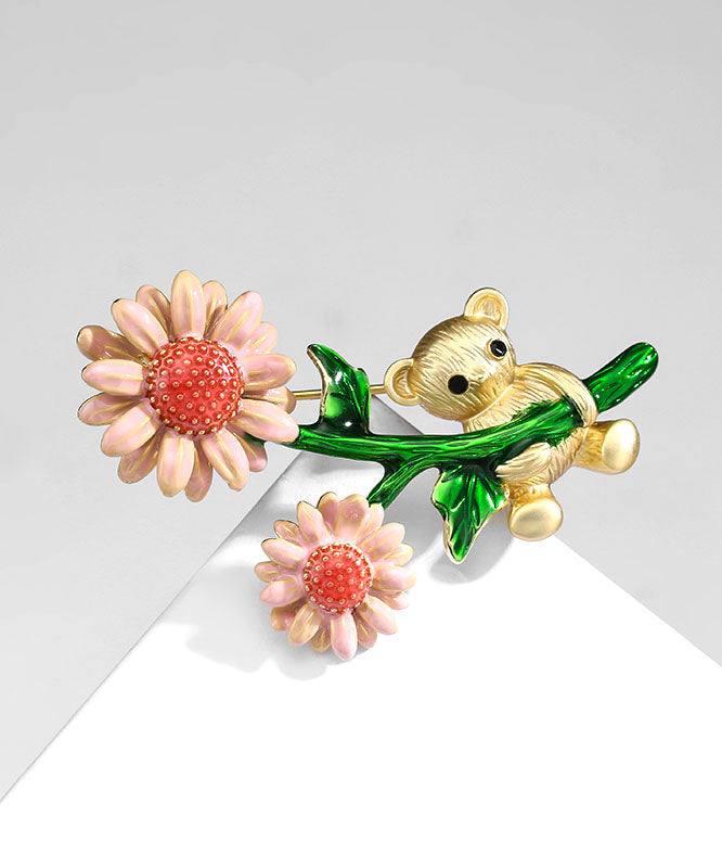 Novelty Colorblock Alloy Zircon Enamel Daisy Little Bear Brooches