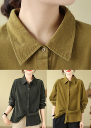 Novelty Ginger Peter Pan Collar Pockets Corduroy Shirt Long Sleeve