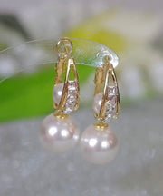 Novelty Gold Copper Overgild Pearl Zircon Drop Earrings