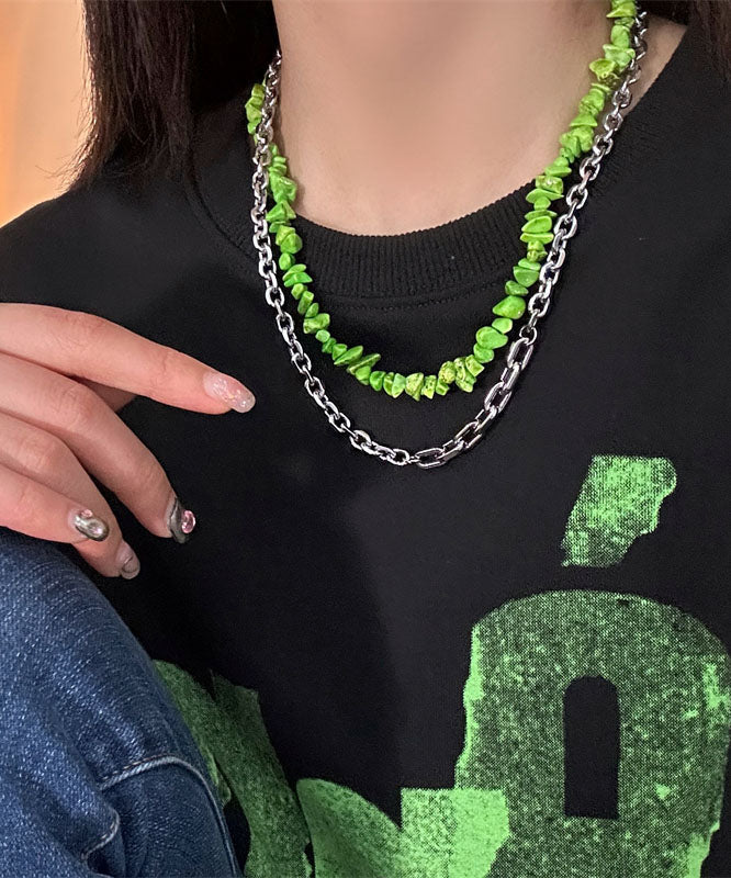 Novelty Green Double Layered Crushed Stone Clavicle Chain Necklace