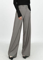 Novelty Grey Pockets High Waist Straight Pants Spring