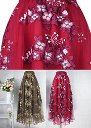 Novelty Mulberry Embroideried Floral Elastic Waist Tulle A Line Skirt Spring