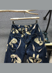 Novelty Navy Cartoon Print Pockets Patchwork Denim Pants Fall