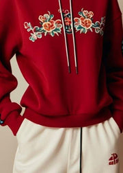 Novelty Red Hooded Print Cotton Sweatshirt Fall