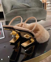 Novelty Sexy Apricot Mink Hair Slide Sandals Alien Heel