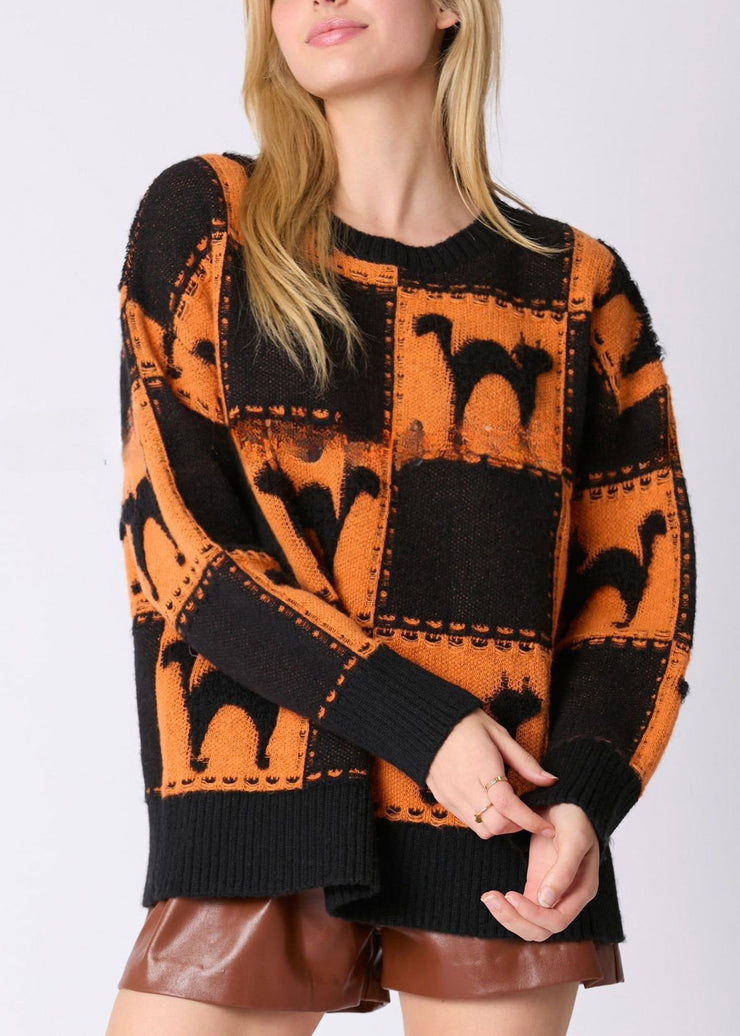 Orange Animal Cozy Knit Sweater O Neck Fall