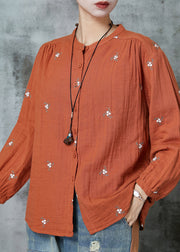 Orange Comfortable Cotton Blouses Embroidered Spring