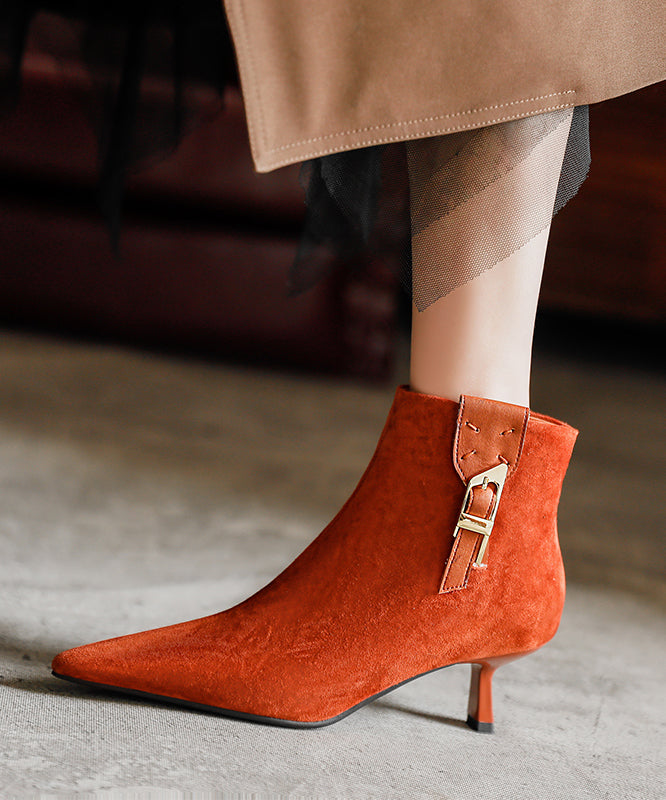 Orange High Heel Suede Unique Classy Splicing Boots Pointed Toe