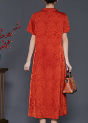 Orange Jacquard Silk Long Dress Exra Large Hem Summer