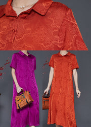 Orange Jacquard Silk Long Dress Exra Large Hem Summer